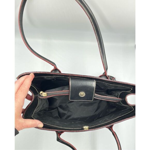 Arcadia Italian Genuine Black Patent Leather Double Handle Rectangle Bag EUC - Picture 9 of 13